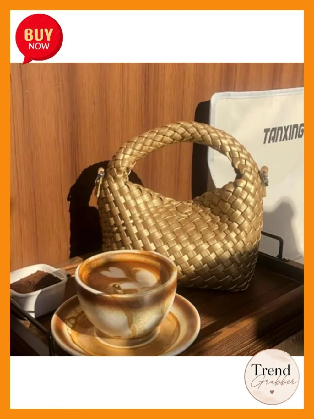 Woven Hobo Handbag with Detachable Shoulder Strap, Leather